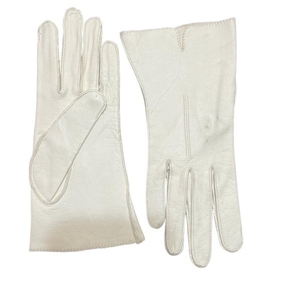 Vintage White Butter Stitch Accents Soft Deerskin Gloves Sz 6.5 Excellent - Picture 2 of 12